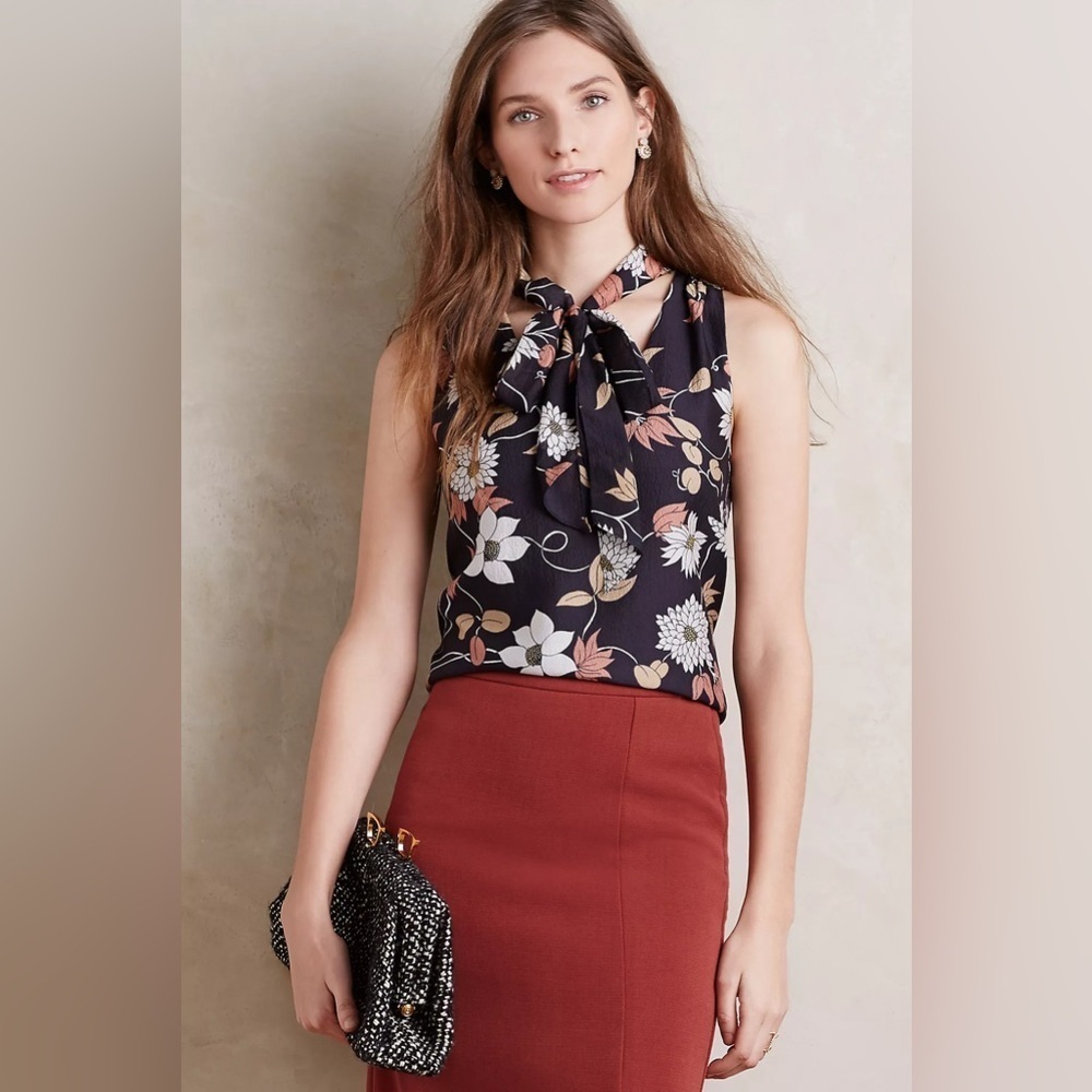 Anthropologie Maeve Petalsilk Tie-Neck Shell
